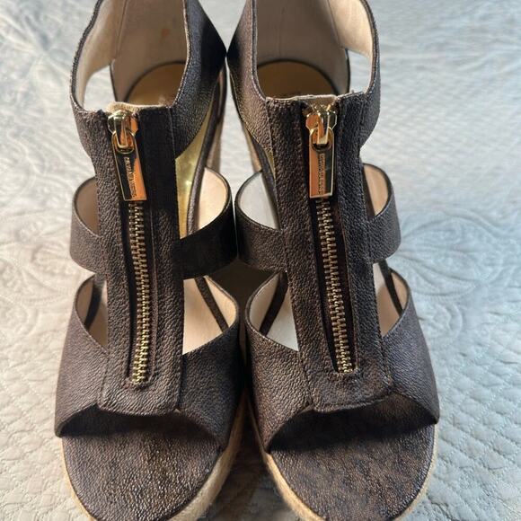 Michael Kors Brown Wedge Sandals with Espadrille Heel - Picture 3 of 8